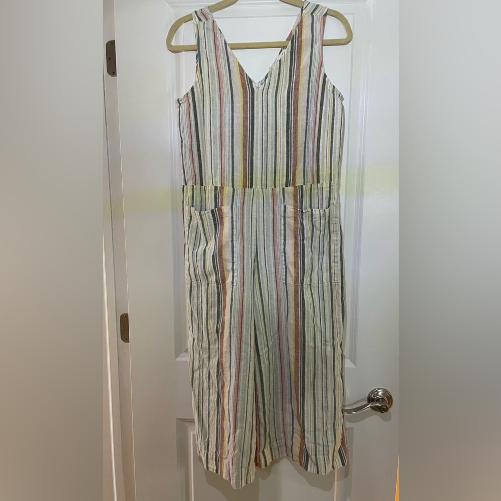 beachlunchlounge Striped Sleeveless Jumpsuit Linen Cotton Blend Medium